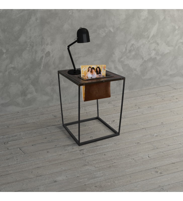 Stolik gazetowy w stylu industrialnym z drewna i stali DSMSt11