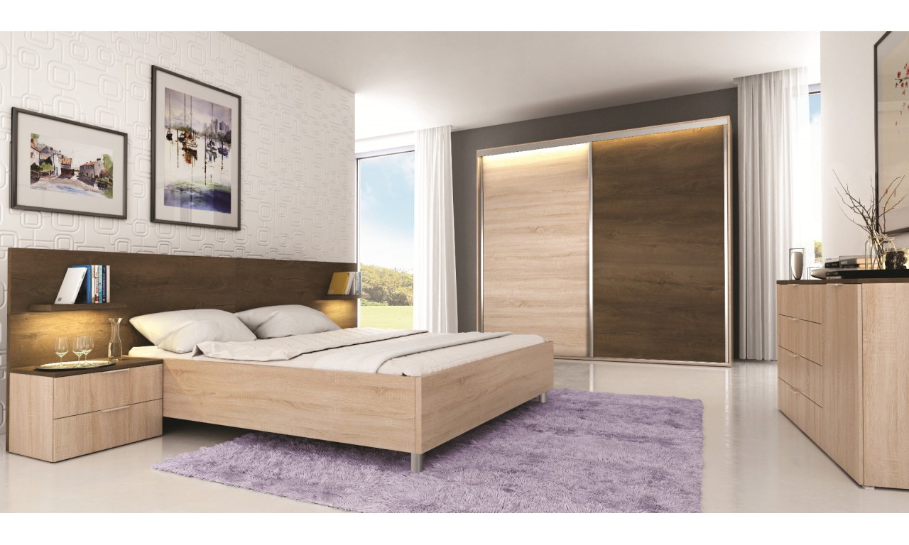 Łóżko (160x200 cm) z szafkami nocnymi w stylu nowoczesnym Carmen