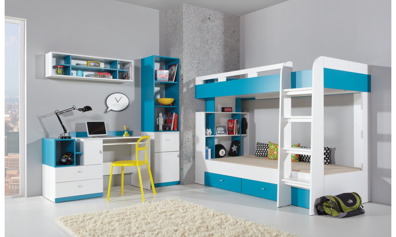 Łóżko piętrowe (90x200 cm) z biurkiem i szafą do pokoju dziecięcego MOBI 20