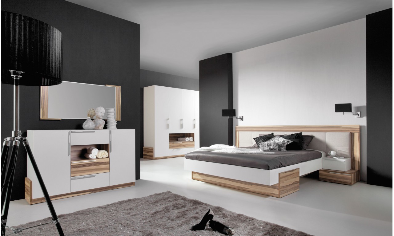 Biały lub czarny zestaw mebli w stylu nowoczesnym do sypialni MORENA A