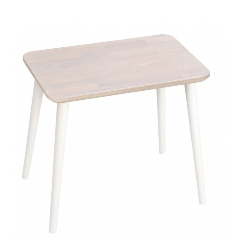 Dębowy, prostokątny stolik (40x60 cm) wys. 54 cm Scandi White
