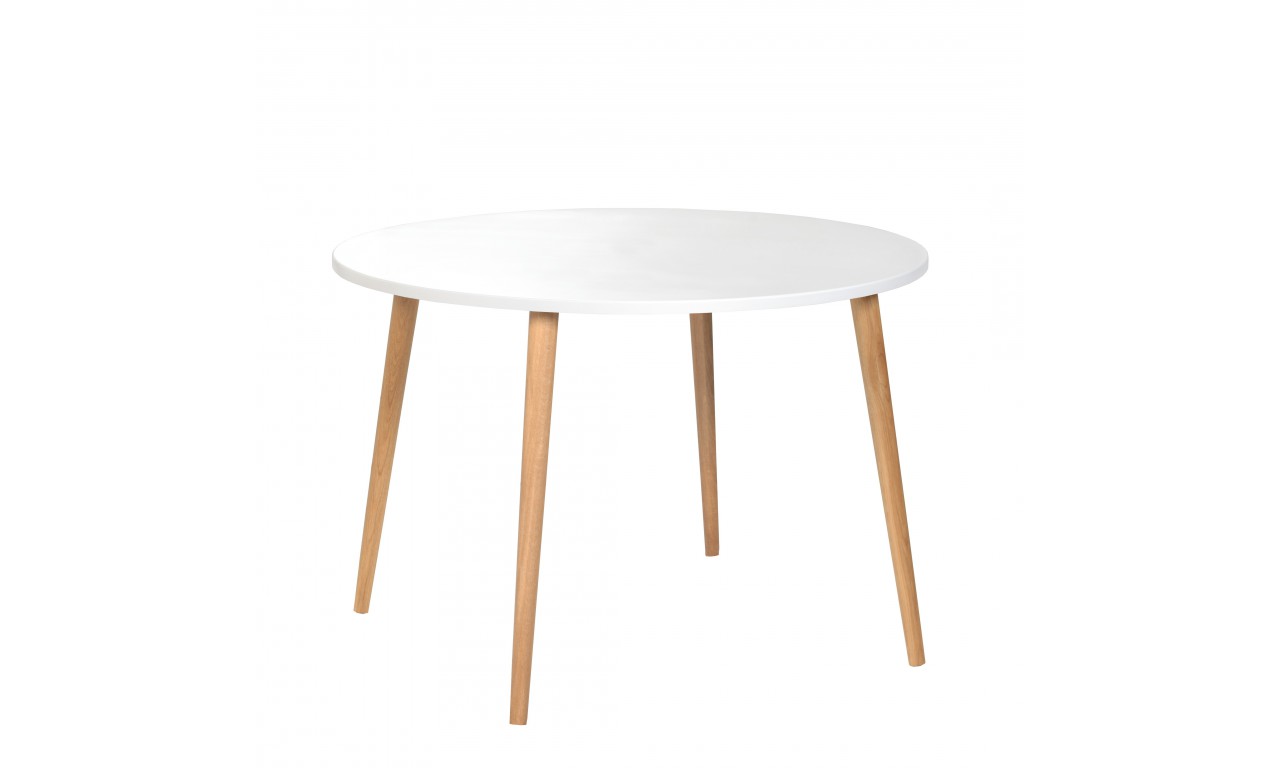 Biały, okrągły stół o średnicy 110 cm i wys. 75 cm Crystal White