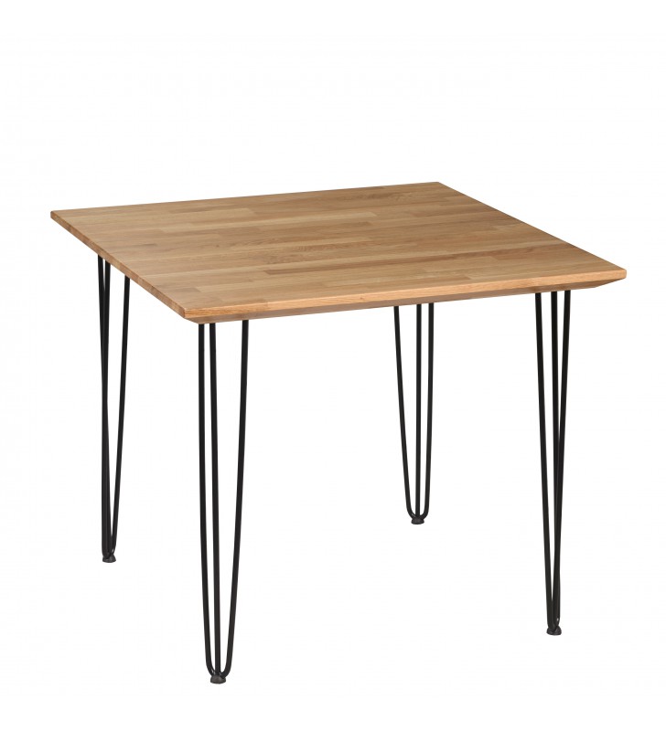 Stół dębowy ze stalowymi nóżkami, 88x88 cm, wys. 75 cm Iron Oak