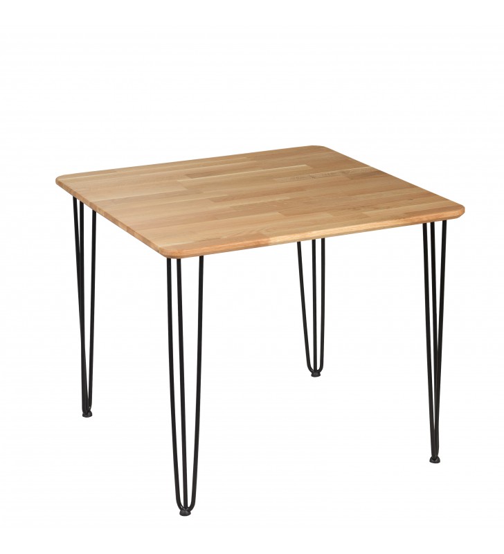 Stół dębowy ze stalowymi nóżkami, 88x88 cm, wys. 73,5 cm Iron Oak