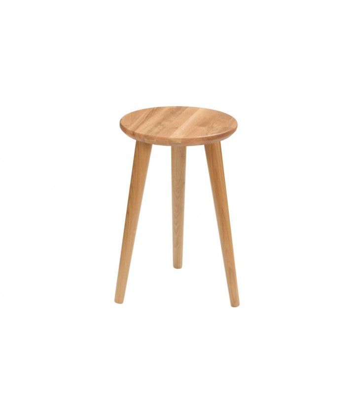 Dębowy, brązowy taboret z okrągłym siedziskiem o średnicy 30 cm i wys. 34-41 cm Kiara