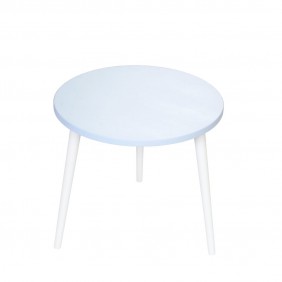 Błękitny stolik ze sklejki, o średnicy 60 cm wys. 54 cm Flynn