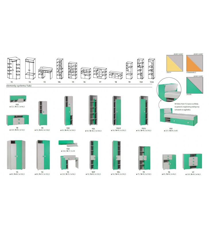 Szafa narożna w kilku propozycjach kolorystycznych YUKO Y1