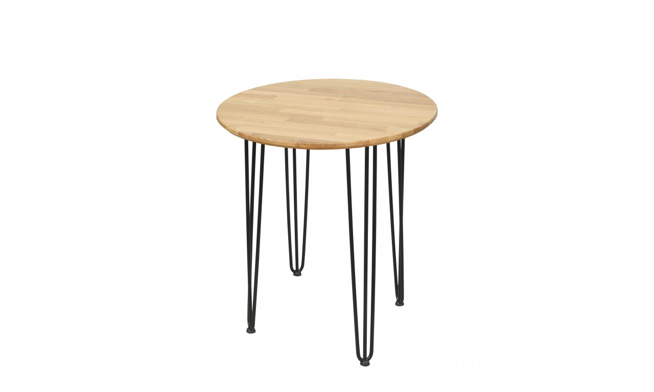 Okrągły stół dębowy ze stalowymi nóżkami, średnica 70 cm, wys. 73,5 cm Iron Oak