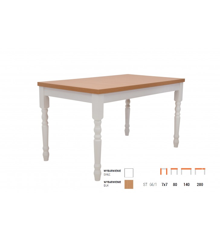 Stół bukowy (80x140), rozkładany, dowolna kolorystyka, ST66/1