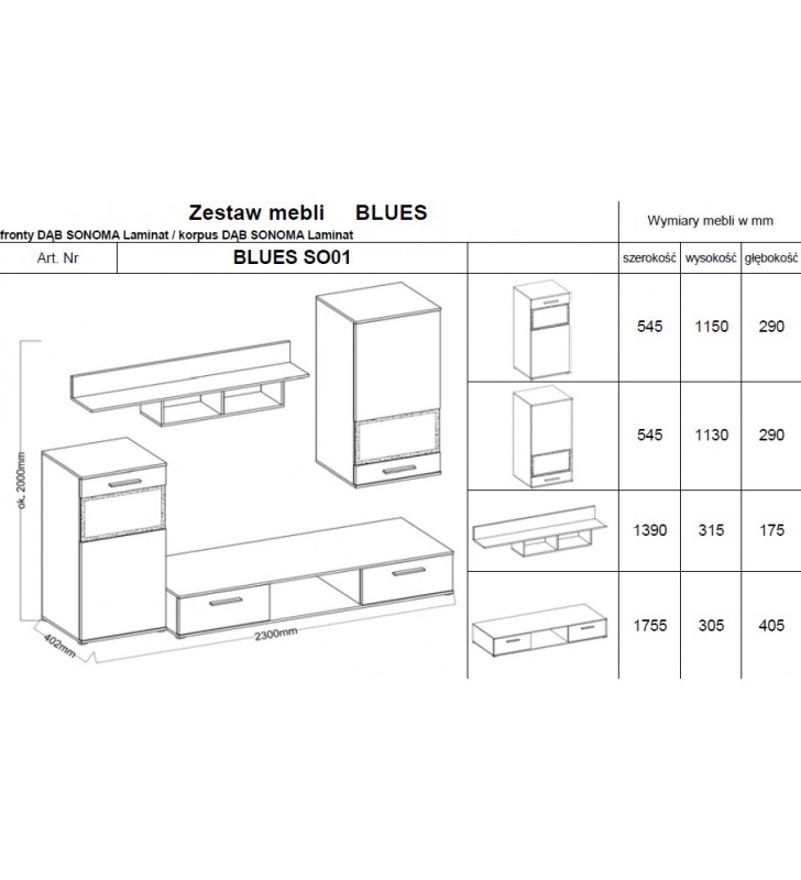 Zestaw mebli BLUES (dąb sonoma)