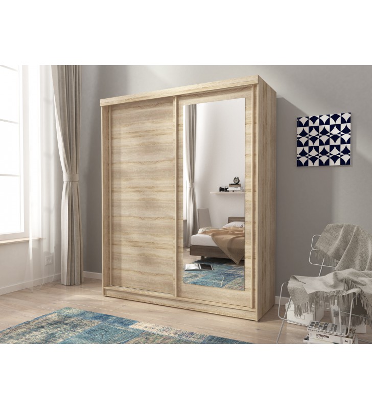 Jasnobrązowa szafa przesuwna z lustrem ALASKA 200