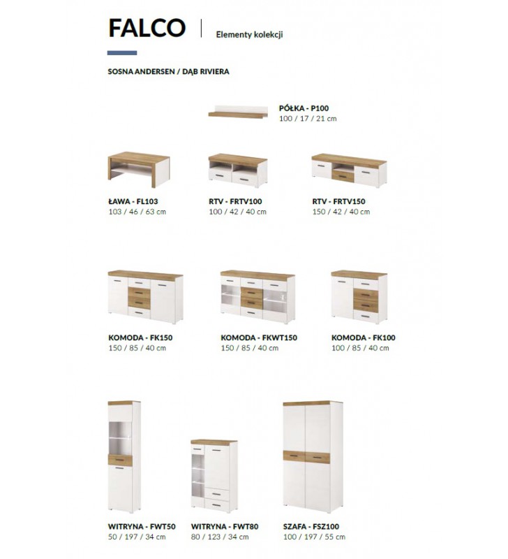 Białobrązowy stolik RTV w stylu nowoczesnym Falco FRTV100 + półka P100