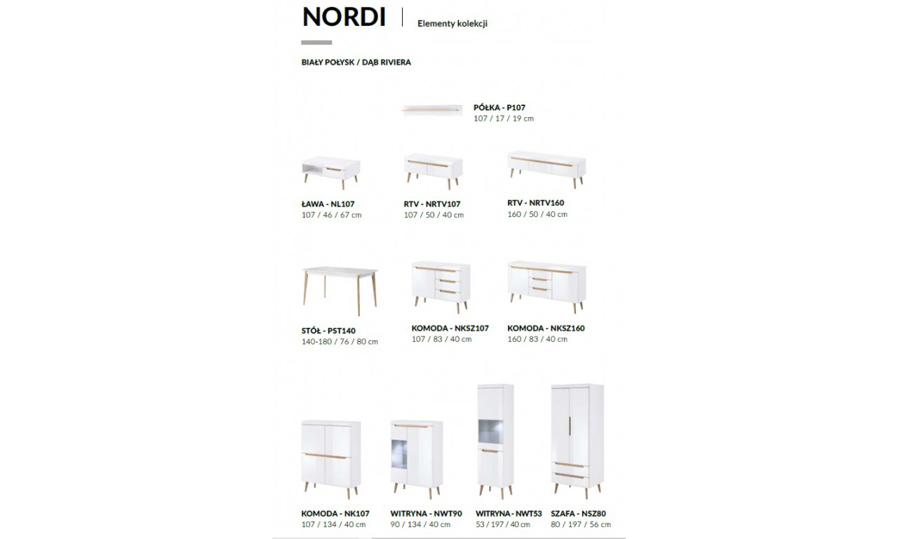 Biała witryna w stylu skandynawskim Nordi NWT90
