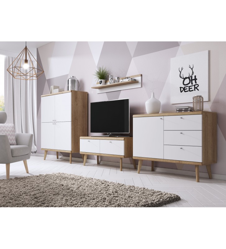 Szeroka, biało-brązowa komoda w stylu skandynawskim PRIMO PKSZ160