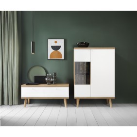 Biało-brązowy, kompaktowy zestaw mebli do salonu w stylu skandynawskim PRIMO 4