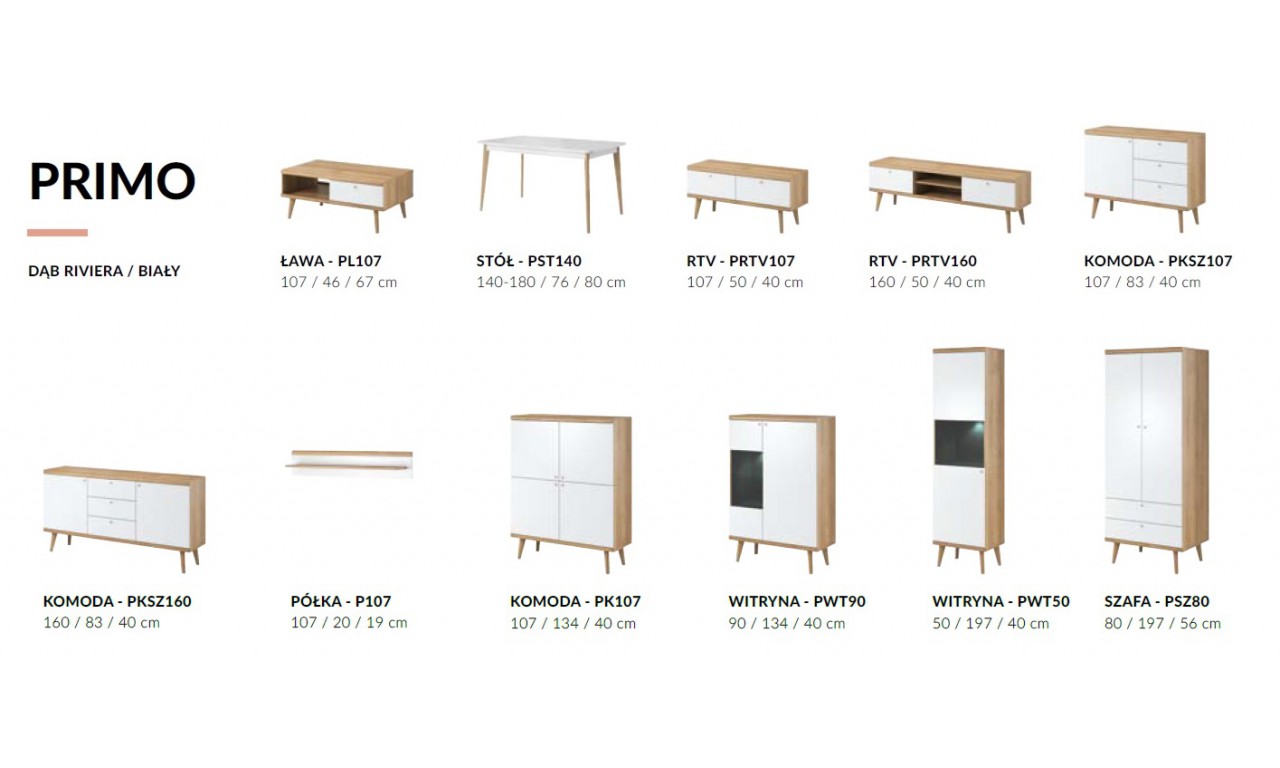 Biało-brązowy, kompaktowy zestaw mebli do salonu w stylu skandynawskim PRIMO 5
