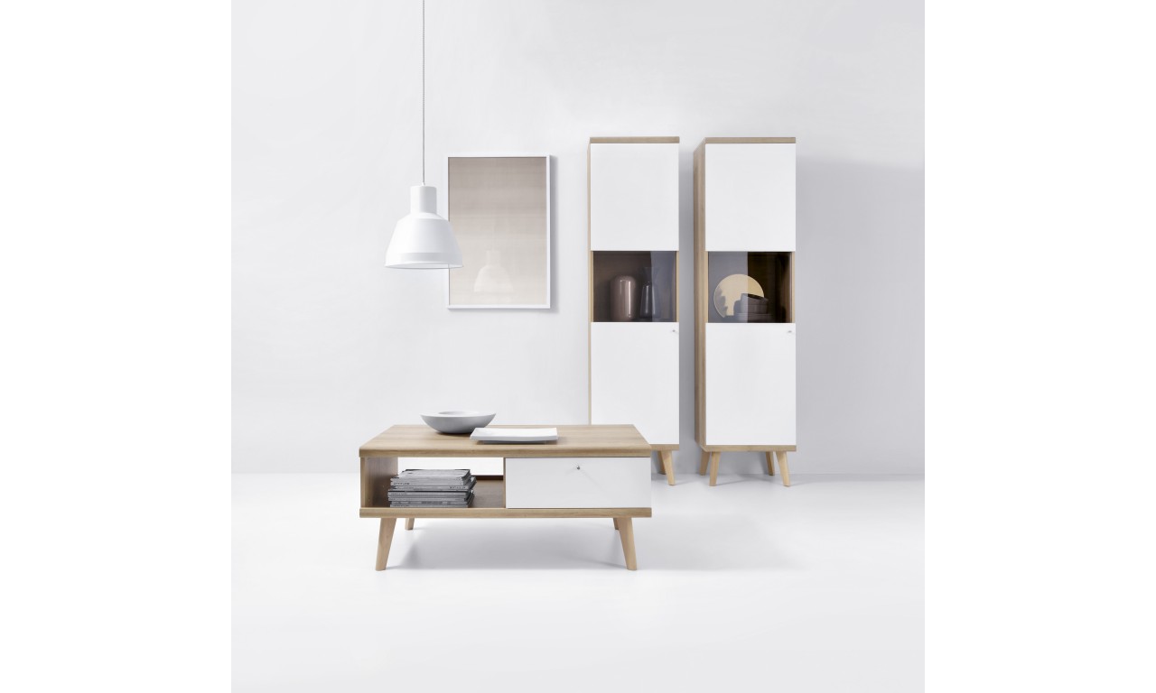 Biało-brązowy, kompaktowy zestaw mebli do salonu w stylu skandynawskim PRIMO 5