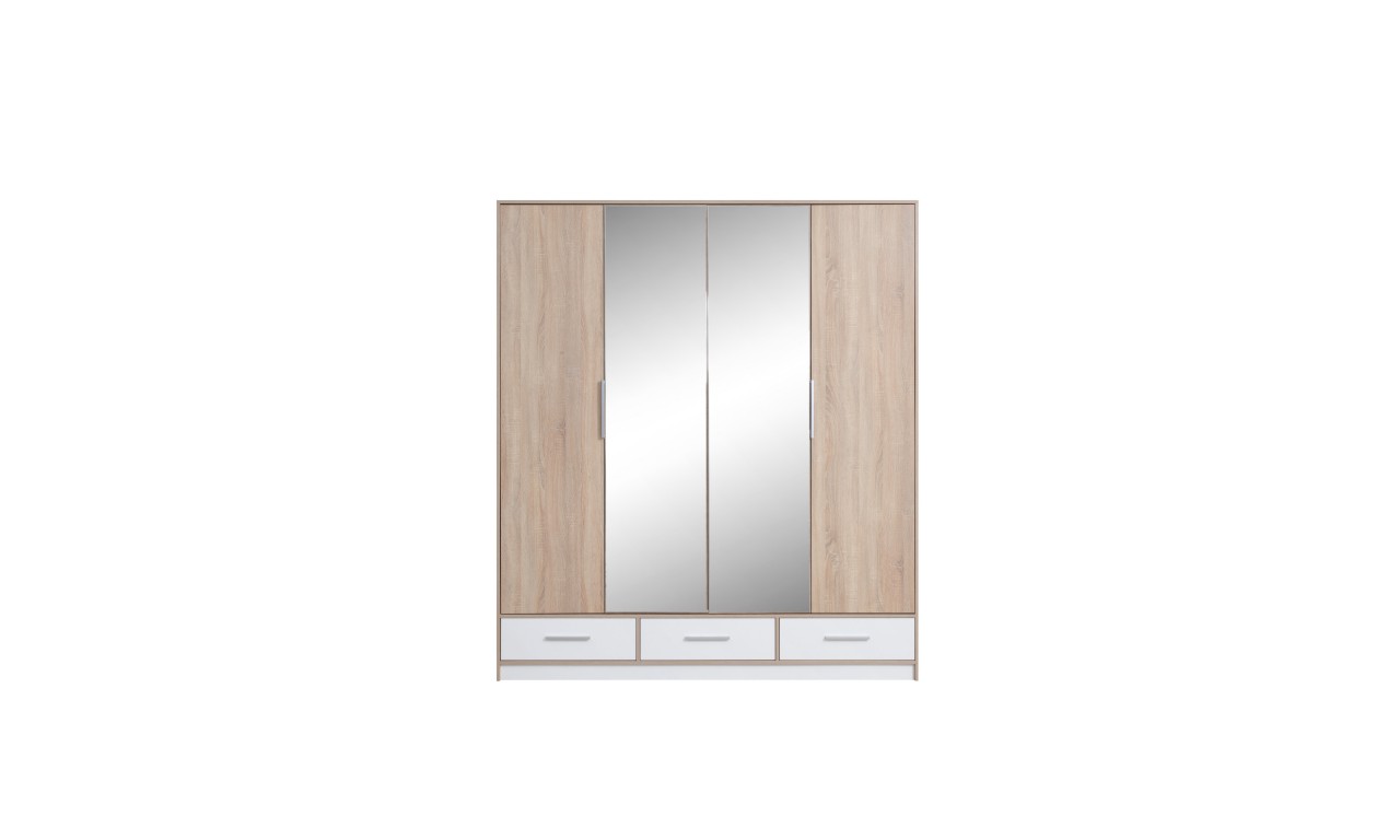 Brązowo-biała szafa przesuwna z lustrem i z łamanymi drzwiami ISKO