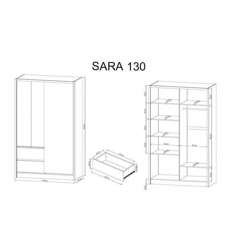 Biało-brązowa (dąb artisan) szafa przesuwna z lustrem SARA 130