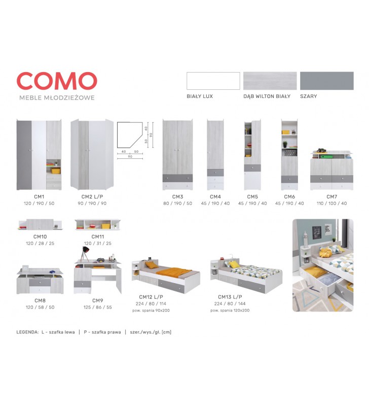 Trzydrzwiowa szafa do pokoju młodzieżowego COMO CM1