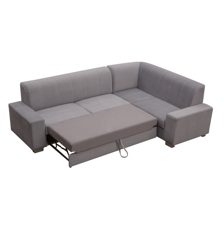 Brązowy narożnik z pufą, funkcją spania i pojemnikiem na pościel Mecenas