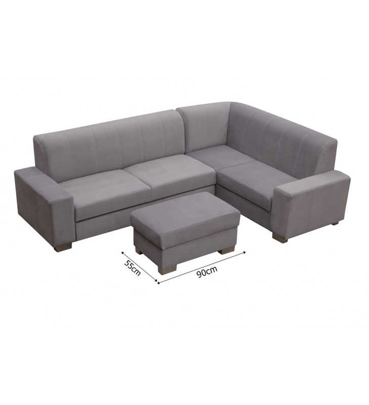 Brązowy narożnik z pufą, funkcją spania i pojemnikiem na pościel Mecenas