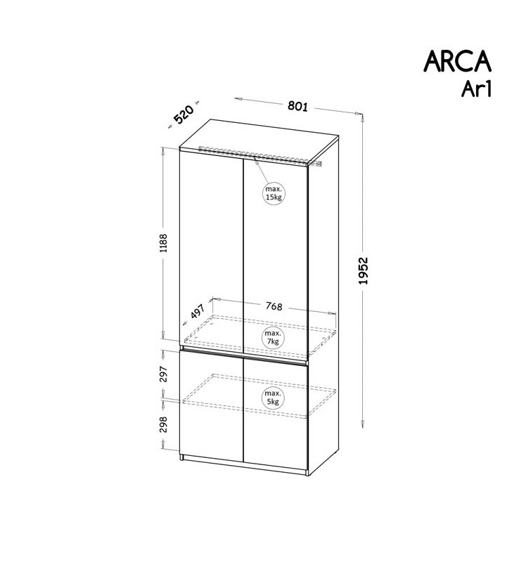 Szafa w stylu nowoczesnym, dostępna w dwóch propozycjach kolorystycznych ARCA AR1