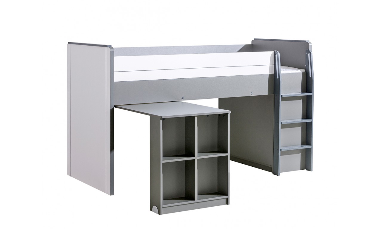 Biało-szare łóżko piętrowe z szafką i biurkiem GUMI G15