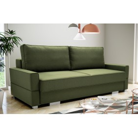 Zielona sofa Suzana, z funkcją spania i pojemnikiem na pościel