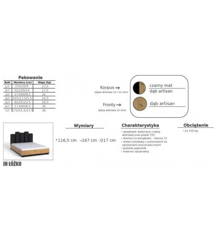 Łóżko (160x200cm) z kolekcji Ines