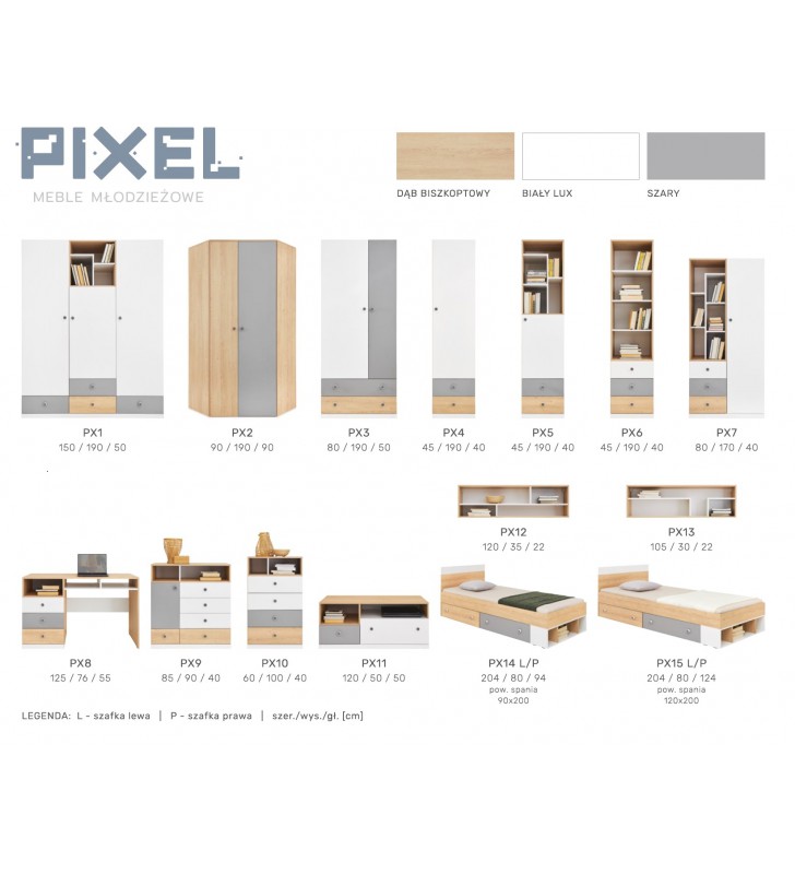 Szafa narożna do pokoju młodzieżowego Pixel PX2