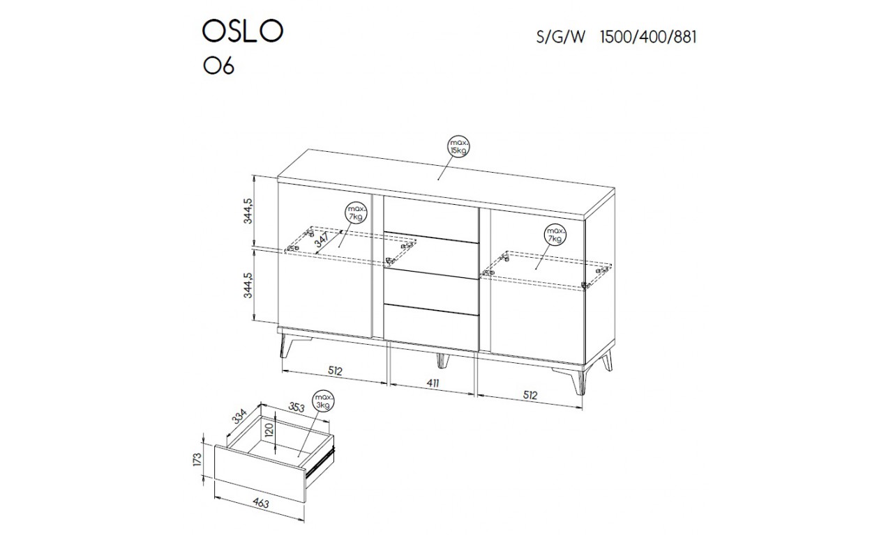Biało-brązowa szeroka komoda w stylu skandynawskim Oslo O6