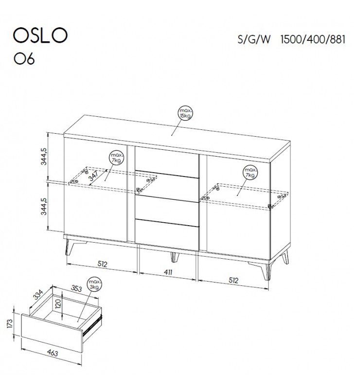 Biało-brązowa szeroka komoda w stylu skandynawskim Oslo O6