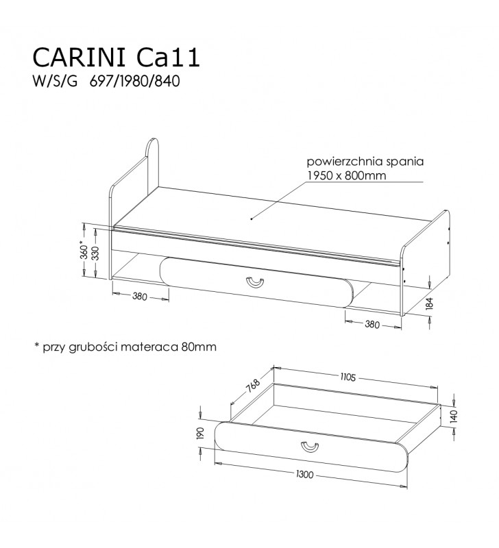 Łóżko do pokoju młodzieżowego Carini CA11