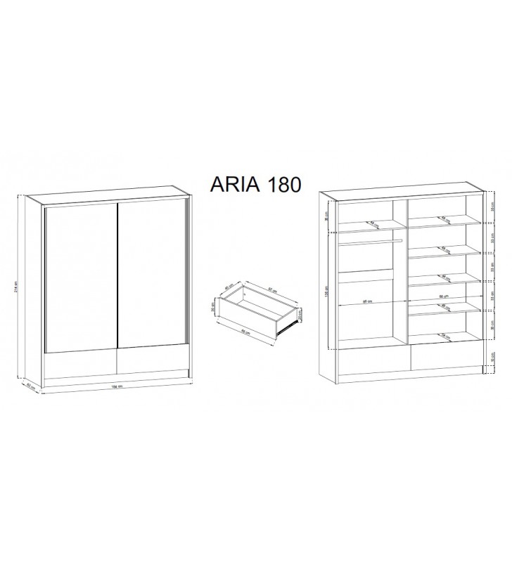 Czarna szafa przesuwna z lustrem ARIA I 180