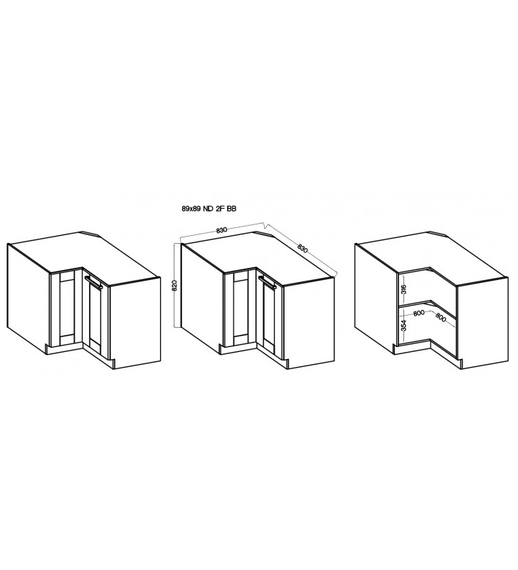 Szafka stojąca narożna STILO WH/WH 89x89 DN 1F BB