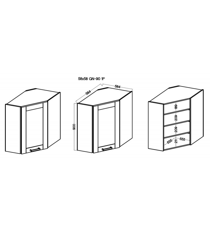 Szafka wisząca narożna STILO WH/WH 58x58 GN-90 1F