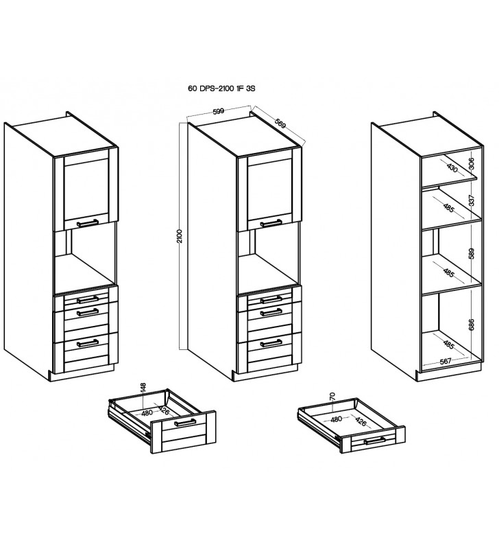 Szafka kuchenna STILO WH/WH 60 DPS-210 3S 1F