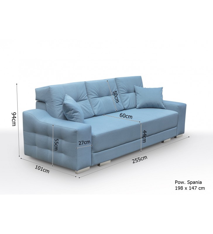 Czarna, rozkładana sofa z pojemnikiem na pościel Cypis trinity16