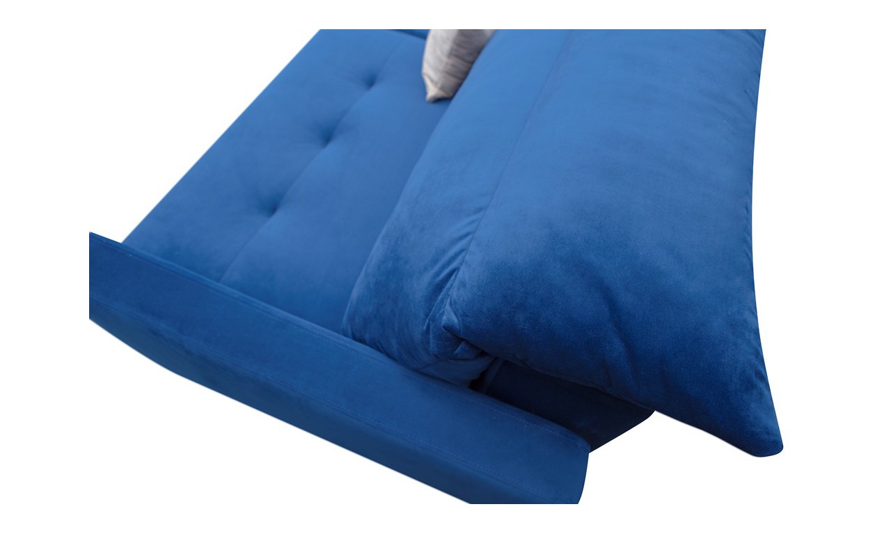 Niebieska, rozkładana sofa z pojemnikiem na pościel Azja