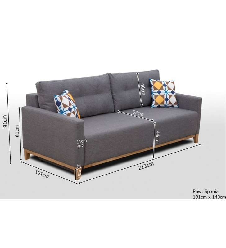 Szara, rozkładana sofa z pojemnikiem na pościel Ariel inari94