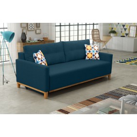Niebieska, rozkładana sofa z pojemnikiem na pościel Ariel malmo81