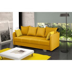 Żółta, rozkładana sofa z pojemnikiem na pościel Iga