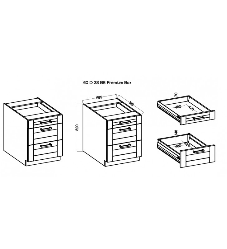 Szafka stojąca z szufladami LUNA 60 D 3S BB white/artisan