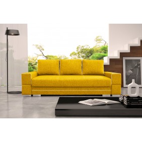 Żółta, rozkładana sofa z pojemnikiem na pościel Samanta A