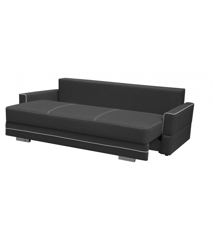 Czarna, rozkładana sofa z pojemnikiem na pościel Samanta B