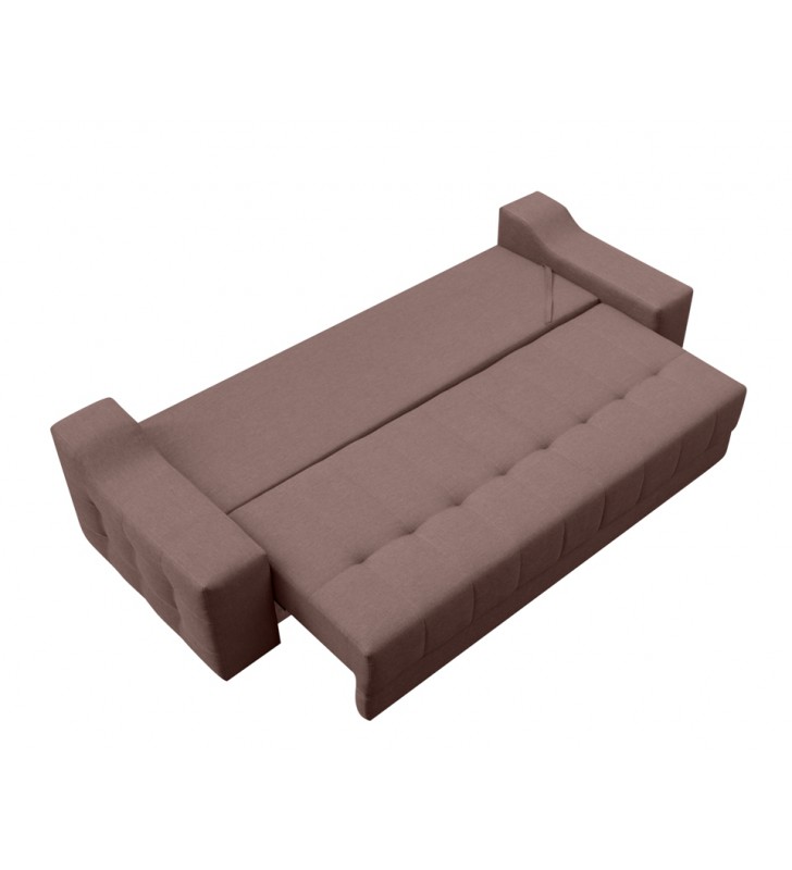 Beżowa, rozkładana sofa z pojemnikiem na pościel Cyntia