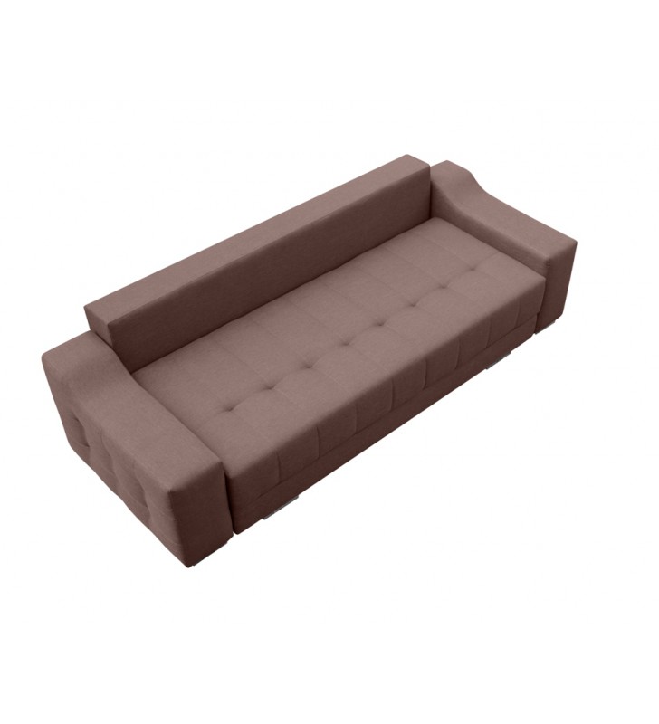 Beżowa, rozkładana sofa z pojemnikiem na pościel Cyntia