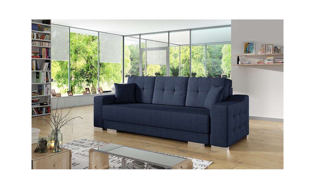 Niebieska, rozkładana sofa z pojemnikiem na pościel Cypis malmo81