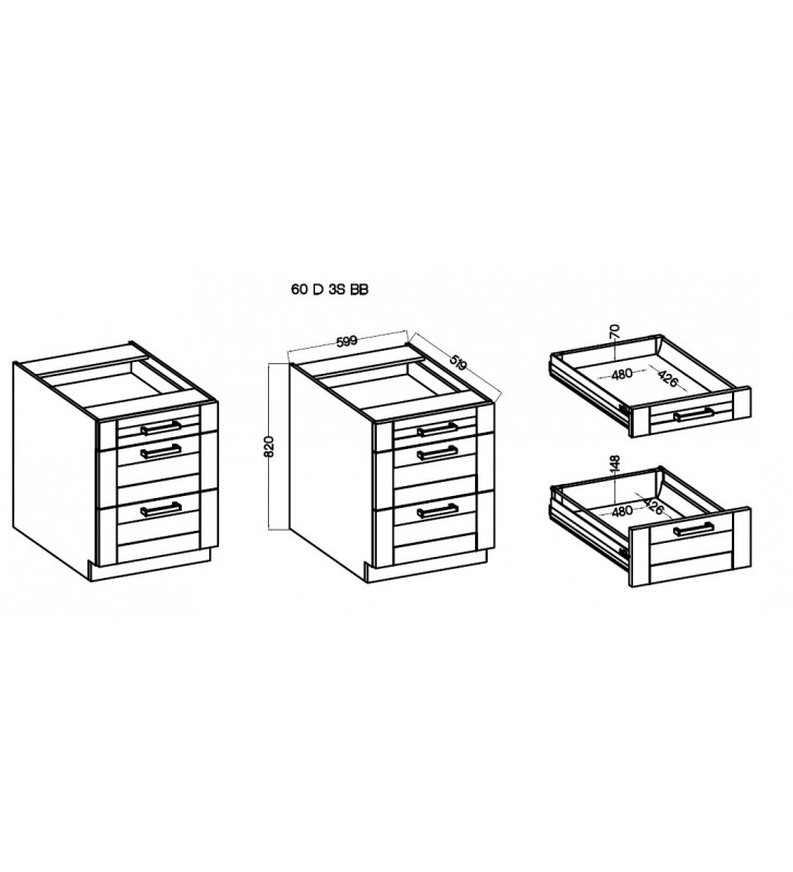 Szafka kuchenna z szufladami Bolonia 60 D 3S BB